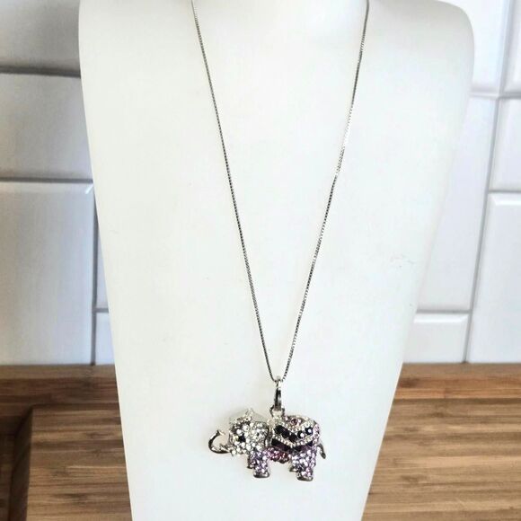 Sparkling Swarovski elements Rhinestone Elephant Pendant Necklace 💜 - Picture 2 of 6